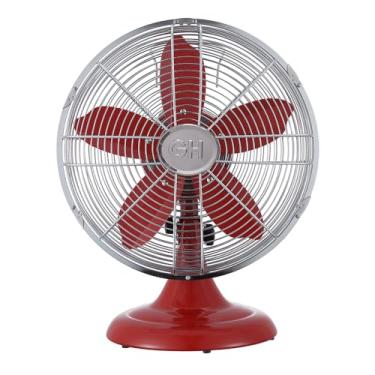 Imagem de Good Housekeeping 92611 Ventilador de mesa de escritório retrô de 30 cm todo em metal com oscilação ampla, configurações de 3 velocidades e alça de transporte, vermelho carmesim