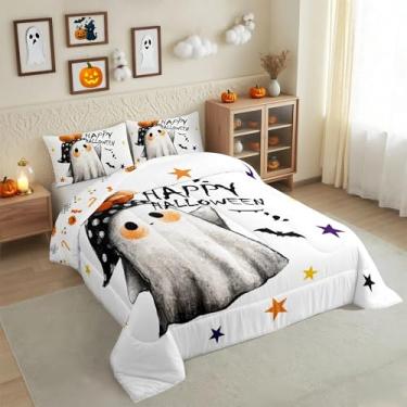 Imagem de Feelyou Conjunto de edredom para crianças, solteiro, fantasma fofo, para meninos e meninas, decoração de quarto de adolescentes, 2 peças