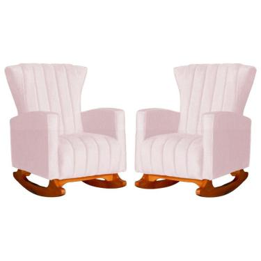 Imagem de Conjunto 2 Poltronas Estofadas de Balanço Melinda Suede Rosa Bebe - LM DECOR