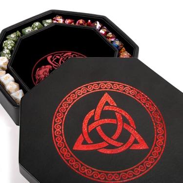 Imagem de DND Dice Tray - Premium 8 Inch Tray Dungeons and Dragons - Exquisitely Detailed Red World Tree & Triquetra Design - Perfect Rolling & Box Storage to Protect Your Dice for D&D and RPG
