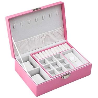 Imagem de Organizador de joias Caixa de joias Caixa de joias de grande capacidade Caixa de armazenamento de joias com cabides de colar Caixa organizadora com fechadura Vitrine Estojo de joias Armazenamento de e