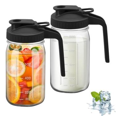 Imagem de Jarro de vidro com tampa dupla à prova de vazamento com alça, recipiente de geladeira de boca larga para leite materno para água, suco (2, preto, 947 g)