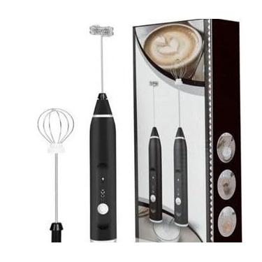 Imagem de Mixer Misturador Elétrico Recarregável 2 em 1 Portátil Com 3 Velocidades Ajustáveis Espuma Leite(PRETO 2 UNIDADES)