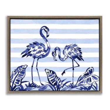 Imagem de Stupell Industries Indigo Brushstroke Flamingos Brown Framed Floater Canvas Wall Art, design por Paul Brent, 25 x 31