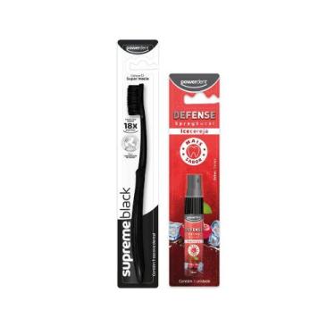 Imagem de Kit Spray Bucal com Escova de Dente Supreme Black Powerdent, Preto