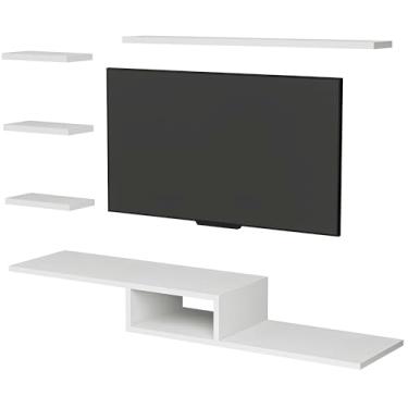 Imagem de Rack Suspenso Tv Com Prateleira E Nicho Mdf Resistente 15mm Branco
