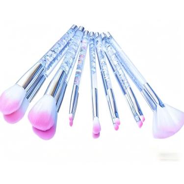 Imagem de Pincéis de maquiagem exclusivos prateados transparentes, unicórnio brilhante, leque de pó de blush, misturador de sombra, conjunto de pincéis de sobrancelha com bolsa, fluxos líquidos prateados para