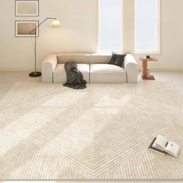Imagem de Tapetes geométricos bege com linhas creme para sala de estar, decoração minimalista para casa, tapetes confortáveis e macios para quarto (80 x 160 cm (31 x 63 pol.) / YHT119-B)