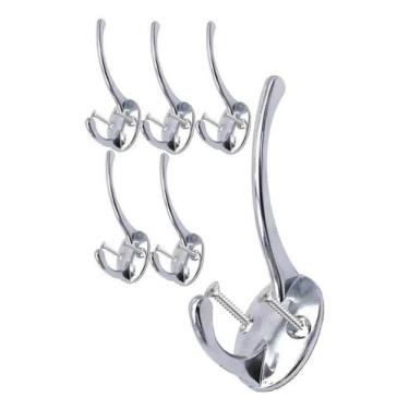 Imagem de 6 Ganchos Duplo Cabide Parede Metal Toalha Banheiro Parafuso - Nilosde