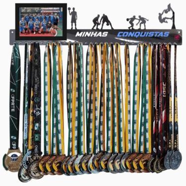 Imagem de Porta Medalhas Basquete Masculino Grande com Porta Retrato 60cm - QUAD