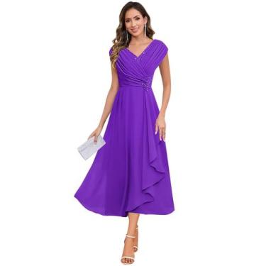 Imagem de Vestido Mãe da Noiva CDSSL Plus Size Purple Chiffon 16W