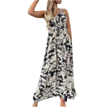 Imagem de Moda feminina verão com decote em V casual impressão solta sem mangas 