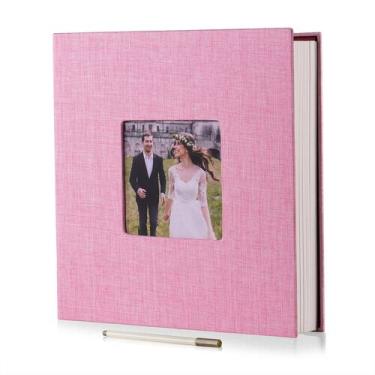 Imagem de Álbum de fotos HoneyTolly, capa de linho autoadesiva, 60 páginas, rosa