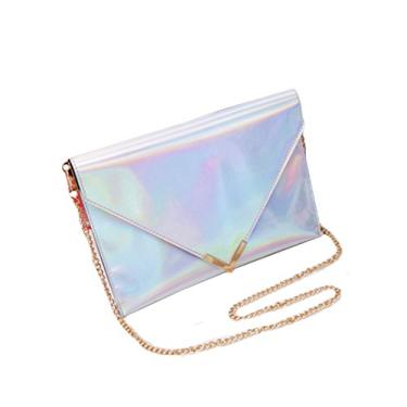 Imagem de Monique Bolsa feminina colorida holográfica para noite envelope bolsa transversal de corrente pequena bolsa de ombro 167 prata