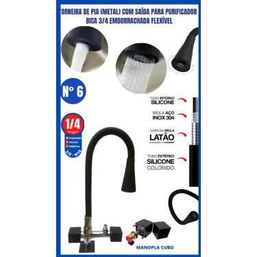 Imagem de Torneira Pia Metal Com Saída Para Purificador Bica 3/4 Emborrachada Flexível