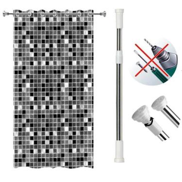 Imagem de Kit Cortina Box Banheiro com Ilhós + Varão Suporte Extensível 1,10M A 