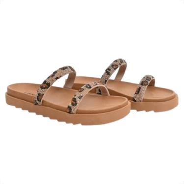 Imagem de Sandália Rasteira Feminina com Strass, Modelo Papete Ibiza, Brilhante (Caramelo, BR, Adulto, Numérico, 37)