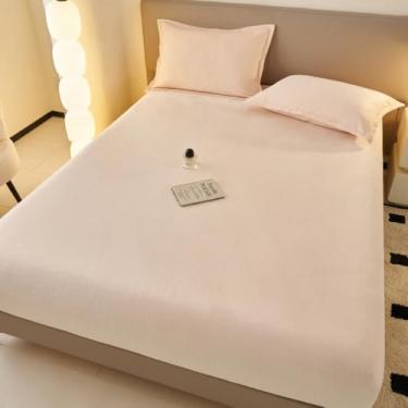 Imagem de Capa de Colchão Cor Sólida Lençol Luxuoso de Flanela Macia Veludo Protetor de Colchão Antiderrapante Queen Size Cobertura de Colchão Bordas Elásticas para Todas as Estações - Bege||180 x 220 cm