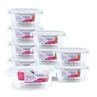 Imagem de Kit 10 Potes Vidro Hermético Trava Redondo 400ml Marmita