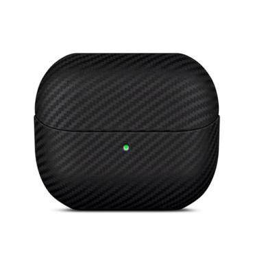 Imagem de LOPIE Capa de couro para Samsung Galaxy Buds 3 FE / Buds3 Pro/Samsung Buds 3 Capa com cordão - feita de couro de verdade - estilo fibra de carbono - Capa rígida de proteção contra quedas feita à mão