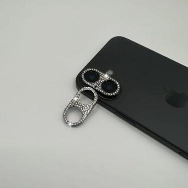 Imagem de GSRYPC Pacote com 2 protetores de lente de câmera com glitter para iPhone 17, protetor de adesivo para lente de câmera de diamante brilhante de metal (para iPhone 17-Preto)