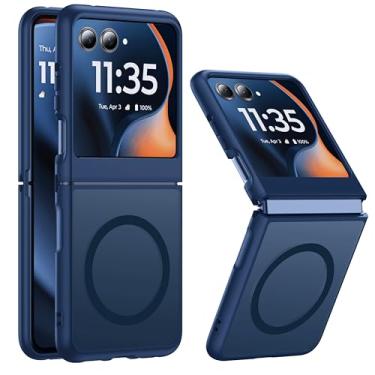 Imagem de FNDMIL Capa magnética para Motorola Razr 2025/Motorola Razr 2024 compatível com MagSafe translúcido fosco estrutura integrada fina para Motorola Razr 60/50, azul