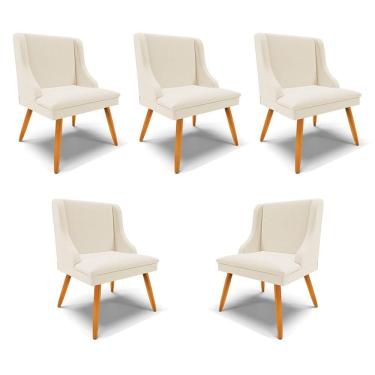 Imagem de Kit 5 Cadeiras Decorativas Sala De Jantar Pés Palito De Madeira Firenze Linho Bege/natural G19 - Gran Belo