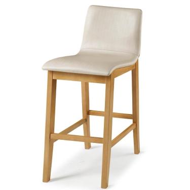 Imagem de Banqueta Alta Estofada Elis B05 Plástico Assento Fixo com Encosto Base Madeira 102 cm Bege