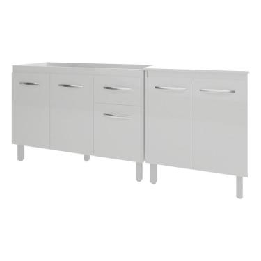 Imagem de Armário Cozinha Gabinete Pia De 120 Cm Aline E Balcão Jane Para Forno Elétrico Ou Microondas Branco