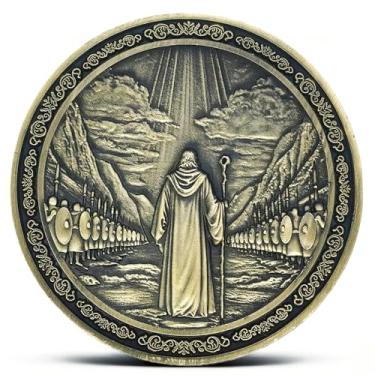 Imagem de Exodus 14:21 Religious Challenge Coin - Moses Parting The Red Sea Biblical Coins with Cross Symbol