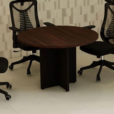Imagem de Mesa de Reunião Redonda 110cm X 110cm com 4 Lugares e Pés Painel para Escritório Corporate Preto