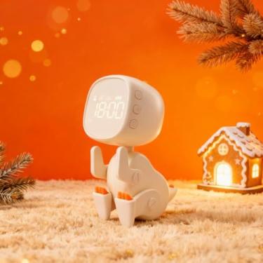 Imagem de Despertador infantil de dinossauro para quarto de meninos e meninas, relógio de cabeceira fofo de LED com visor digital, treinador de sono infantil, luz de acordar e luz noturna, para crianças (bege)