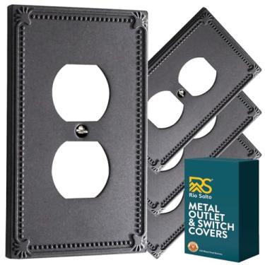 Imagem de Rio Salto Sunken Pearls Black Duplex Outlet Covers Light Switch Plate Metal Decorativa Wall Plate Outlet Cover Pearl Wall Outlet Electric Outlet Covers Single Matte Black 1-Gang 4 Pack