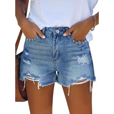 Imagem de Shorts jeans Onlypuff, cintura alta, envelhecida, azul claro, XXL