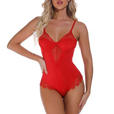 Imagem de WYUYIWH Camisolas e Negligliges Femininos Sexy Leopardo Renda Tamanho Grande Roupa Interior Lingerie Body Pijamas (Cor: Marrom, Tamanho: Pequeno) (Marrom P)