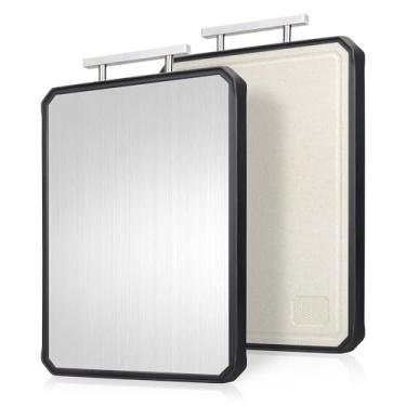 Imagem de Tábuas de corte de metal para cozinha, tábua de corte dupla face de aço inoxidável 304 e palha de trigo PP, adequada para carne e legumes, tábua de cortar antiderrapante espessa, pode ser lavada na