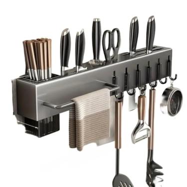 Imagem de Suporte para Utensílios de Cozinha com Ganchos e Porta Facas - Organizador de Talheres e Acessórios para Parede (6 Ganchos 1 Porta Palito)