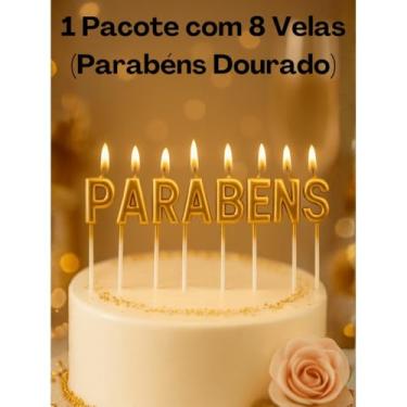 Imagem de Kit 30 Itens Festa Dourada Descartável - Pratos, Copos, Guardanapos | Perfeitos para o Natal(1 Vela Parabéns Dourada)