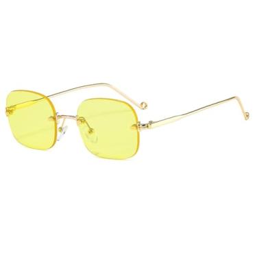 Imagem de Óculos de Sol Femininos Pequenos Sem Aro Estilo Punk, Óculos de Sol Masculinos Sem Armação Azul UV400 (C7 Dourado-Amarelo)