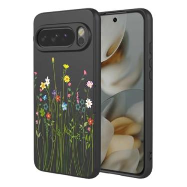 Imagem de OEURVQO Capa artística para Google 10 Pro XL, capa de silicone líquido de toque macio com forro fofo, compatível com carregamento sem fio, capa protetora para Google Pixel 10 Pro XL, flores silvestres
