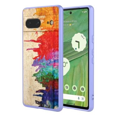 Imagem de OEURVQO Capa artística para Google 7, capa de silicone líquido de toque macio com forro fofo, compatível com carregamento sem fio, capa protetora para Google Pixel 7, aquarela roxa