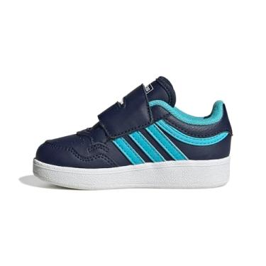 Imagem de adidas Tênis infantil masculino Hoops 4.0, Índigo noturno/ciano lúcido/branco, 18