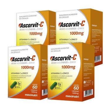 Imagem de Kit 04 Ascorvit Vitamina C Com Zinco 60 Cápsulas Maxinutri