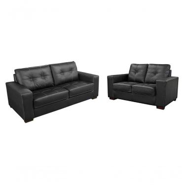 Imagem de Conjunto Sofá De Couro Punto 3 Lugares Preto Pigmentado - Mempra