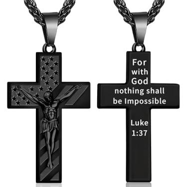 Imagem de Esrial Colar com cruz de Jesus para homens, crucifixo, versículo bíblico, pingente de aço inoxidável, 45 + 5 cm, presentes religiosos para homens, Medium, Aço inoxidável, Sem Pedra Preciosa