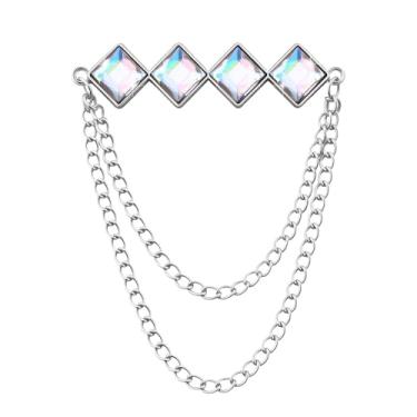 Imagem de Broche de pedra preciosa corrente pendurada broche de lapela para homens ternos de metal borla corrente colarinho alfinetes terno broche vintage cristal strass broches para homens casamento negócios