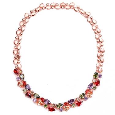Imagem de Pulseiras de pulseira para mulheres, granada criada ametista, peridoto, morganita, colar de pedras preciosas, brincos, anéis banhados a ouro rosa, conjuntos de joias de casamento para noivas, Cobre,