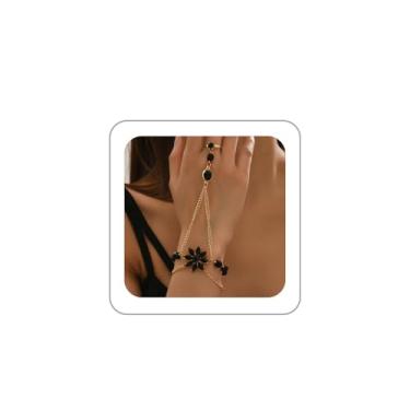Imagem de BOOZIQ Pulseiras de corrente de mão para mulheres elegantes com flores de pedras preciosas para as mãos, pulseira ajustável, anel de dedo boêmio, corrente de mão, presentes para mulheres, 7.5, Metal