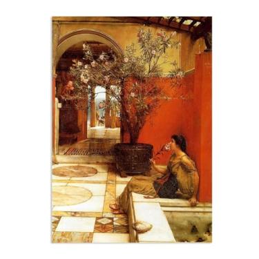 Imagem de MOBYAT Pôster An Oleander por Lawrence Alma Tadema Impressões, reprodução de pintura a óleo, impressão giclée em tela, arte de parede pronta para pendurar para decoração de quarto de casa. 70 x 50 cm