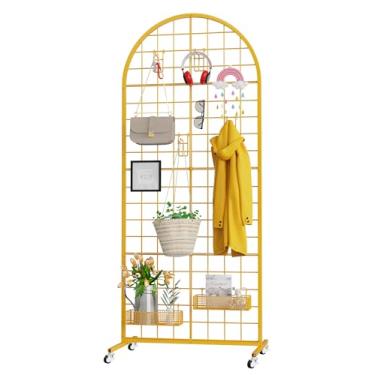 Imagem de VGMiu Painel de parede quadriculado, 1 peça de suporte de exibição de 6 cm x 1,5 m, painéis de parede de grade dourada, suportes de exibição de varejo móveis para parede de chão resistente com roda